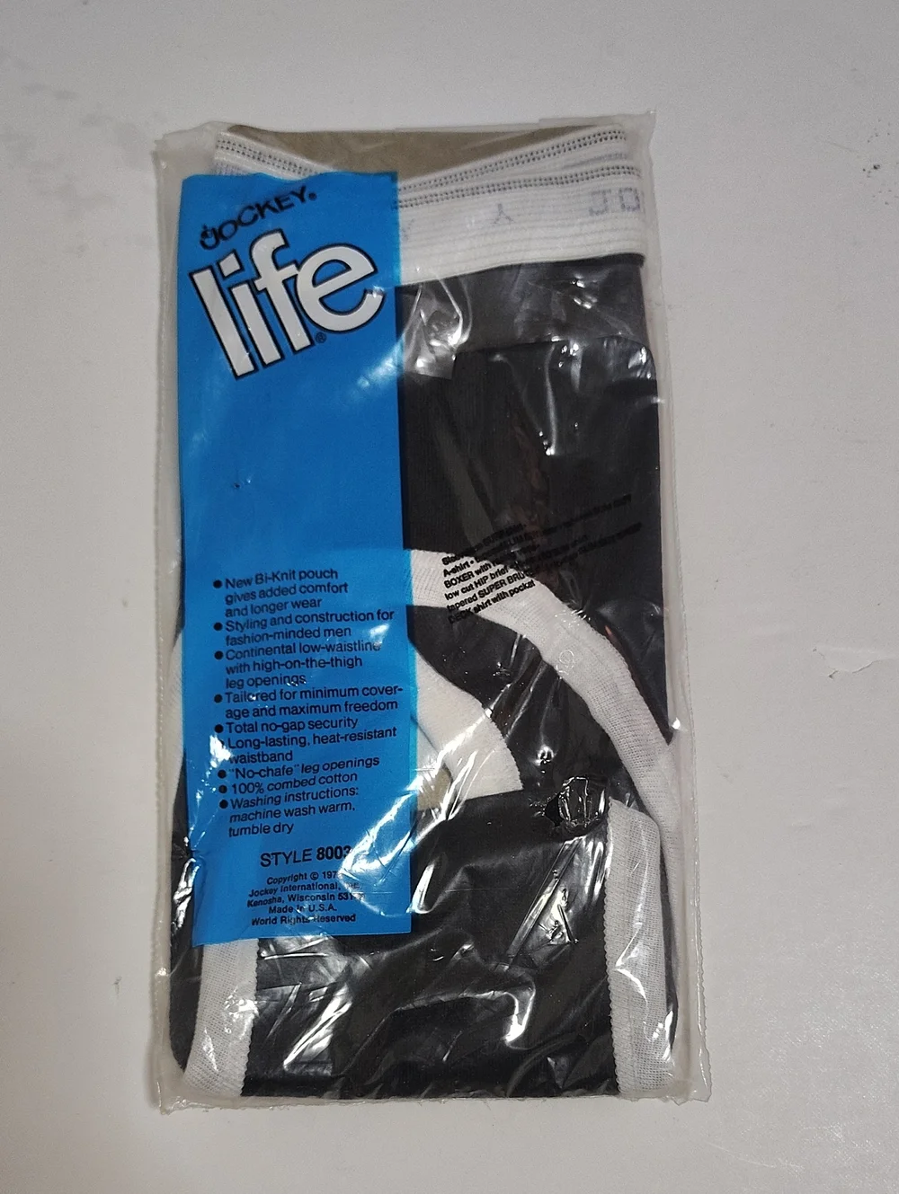 VTG 1972 Jockey Black Brief with White Trim Life Low-Rise Slim Guy NIP -Size 34
